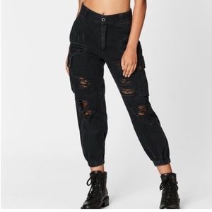 Carmar Los Angeles Brown Distressed Cargo Denim Jogger Pants Womens Size 6